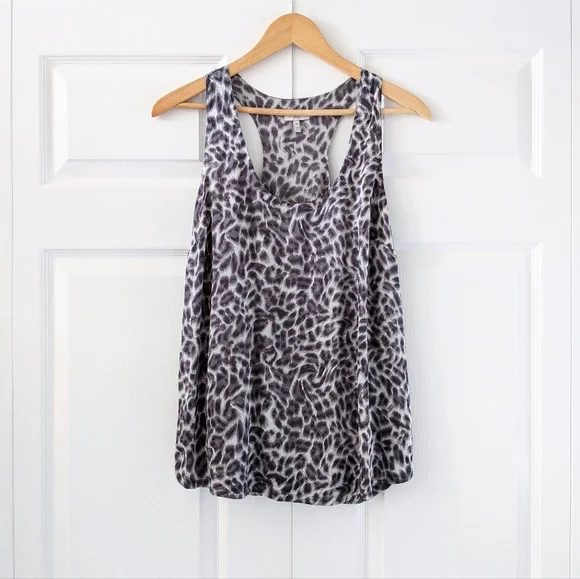 Joie Leopard Print Gray Silk Racerback Tank Top - Picture 1 of 11